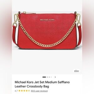 Michael Kors Jet Set Medium Saffiano Red Crossbody with Gold Accents